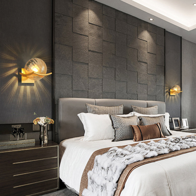 Contemporary Scandinavian Orb Watermarked Glass Hardware 1-Light Wall Sconce Lamp For Living Room