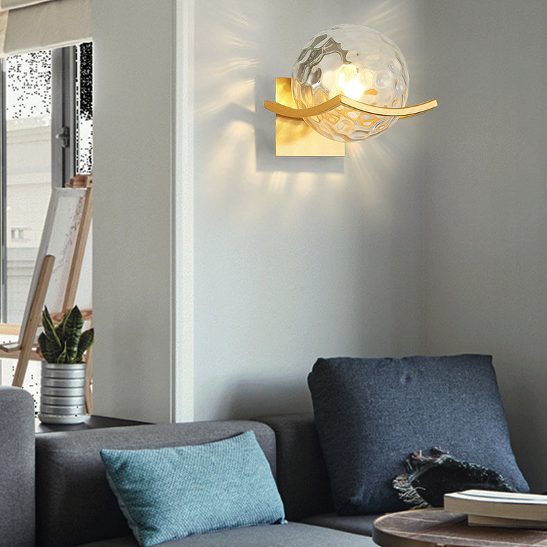 Contemporary Scandinavian Orb Watermarked Glass Hardware 1-Light Wall Sconce Lamp For Living Room