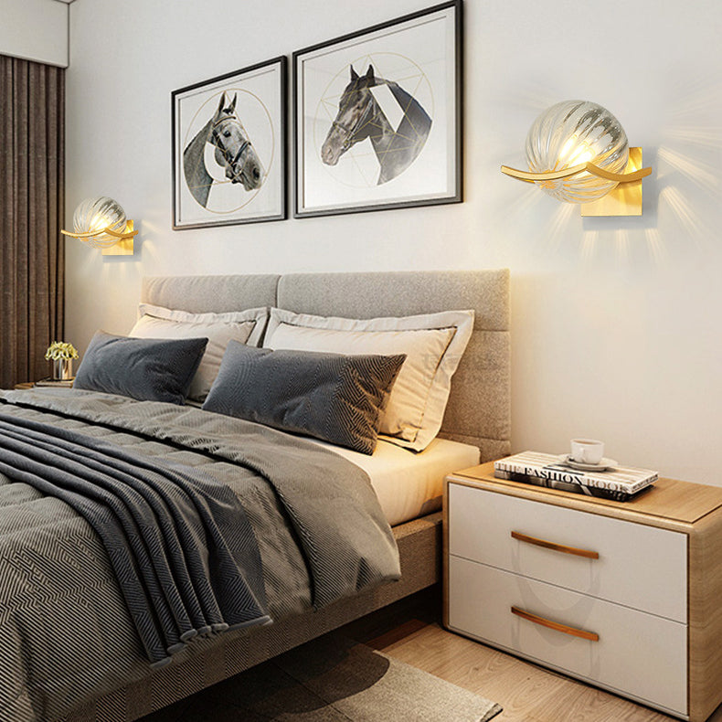 Contemporary Scandinavian Orb Watermarked Glass Hardware 1-Light Wall Sconce Lamp For Living Room