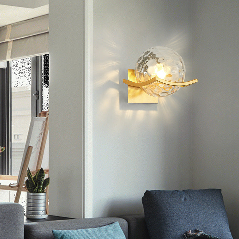 Contemporary Scandinavian Orb Watermarked Glass Hardware 1-Light Wall Sconce Lamp For Living Room