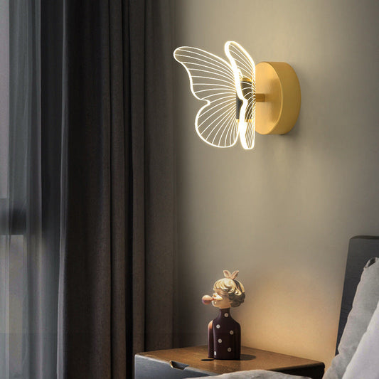 Contemporary Scandinavian Round Butterfly Rectangle Acrylic Hardware LED Wall Sconce Lamp For Living Room