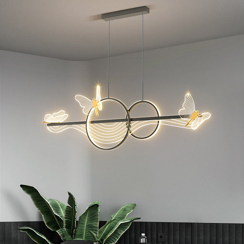 Modern Art Deco Butterfly Wave Round Long Acrylic Aluminum LED Chandelier Island Light For Living Room
