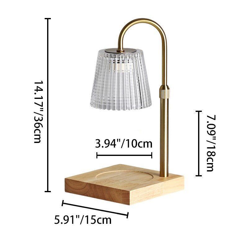 Traditional Vintage Square Distressed Curved Glass Wood Iron 1-Light Melting Wax Table Lamp For Living Room
