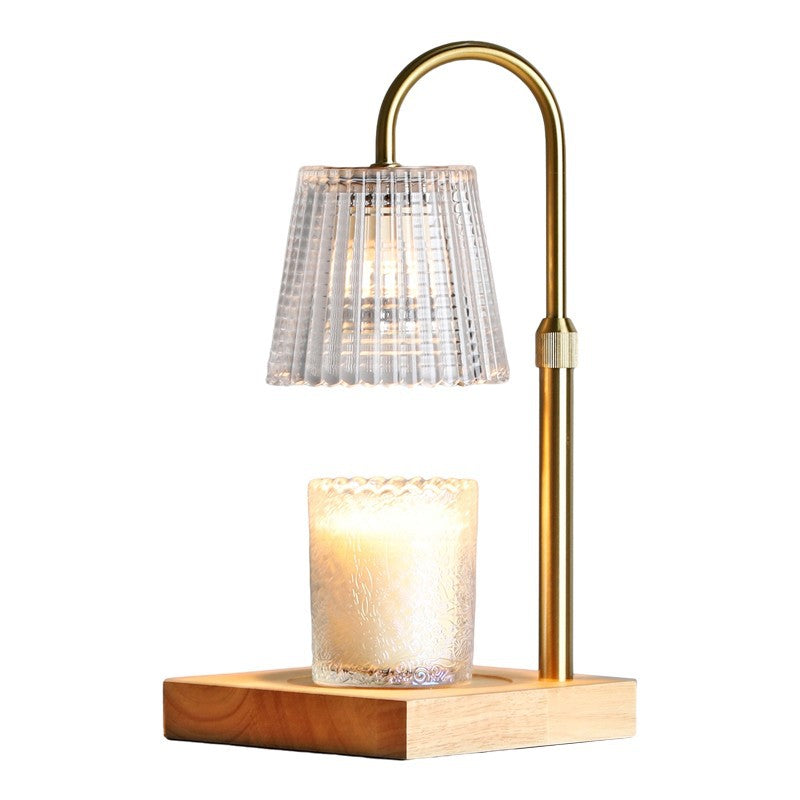 Traditional Vintage Square Distressed Curved Glass Wood Iron 1-Light Melting Wax Table Lamp For Living Room