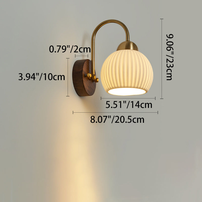 Traditional Vintage Conical Round Distressed Ceramic Rubberwood Iron 1-Light Wall Sconce Lamp For Living Room