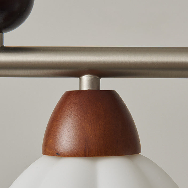 ثريا فرنسية تقليدية على شكل قرع بيضاوي طويل من الزجاج والخشب والحديد، 3/4 ضوء لغرفة المعيشة