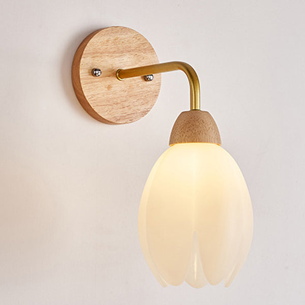 Contemporary Scandinavian Floral Round PVC Iron Wood 1-Light Wall Sconce Lamp For Bedroom