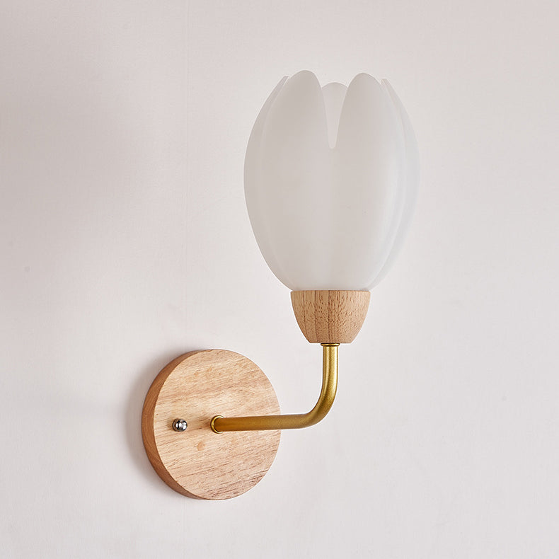 Contemporary Scandinavian Floral Round PVC Iron Wood 1-Light Wall Sconce Lamp For Bedroom