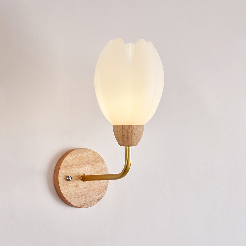 Contemporary Scandinavian Floral Round PVC Iron Wood 1-Light Wall Sconce Lamp For Bedroom