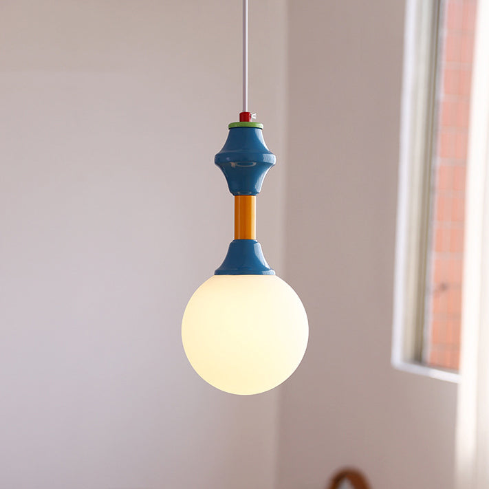 Traditional Vintage Prismatic Magic Bean Round Glass Iron 1-Light Pendant Light For Living Room