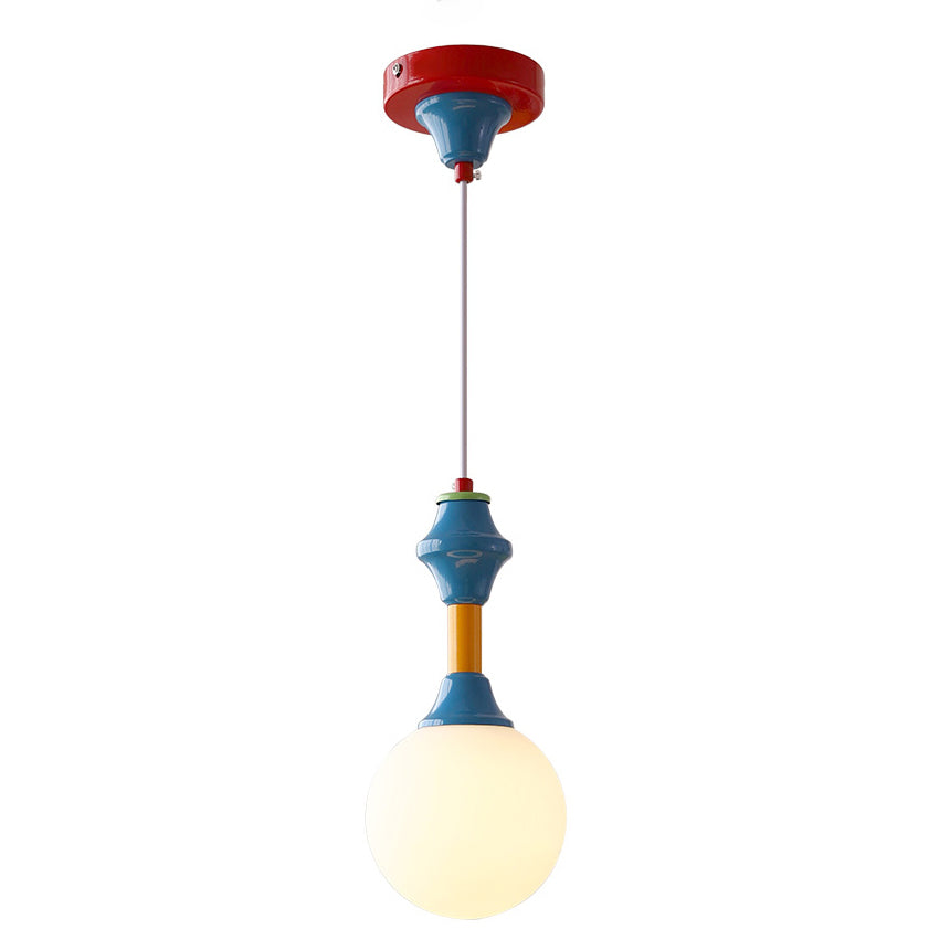 Traditional Vintage Prismatic Magic Bean Round Glass Iron 1-Light Pendant Light For Living Room