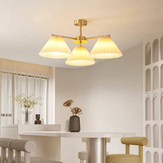 現代的なスカンジナビアラウンドプリーツスカラップブランチファブリック銅3/5/8ライトシャンデリアリビングルーム用