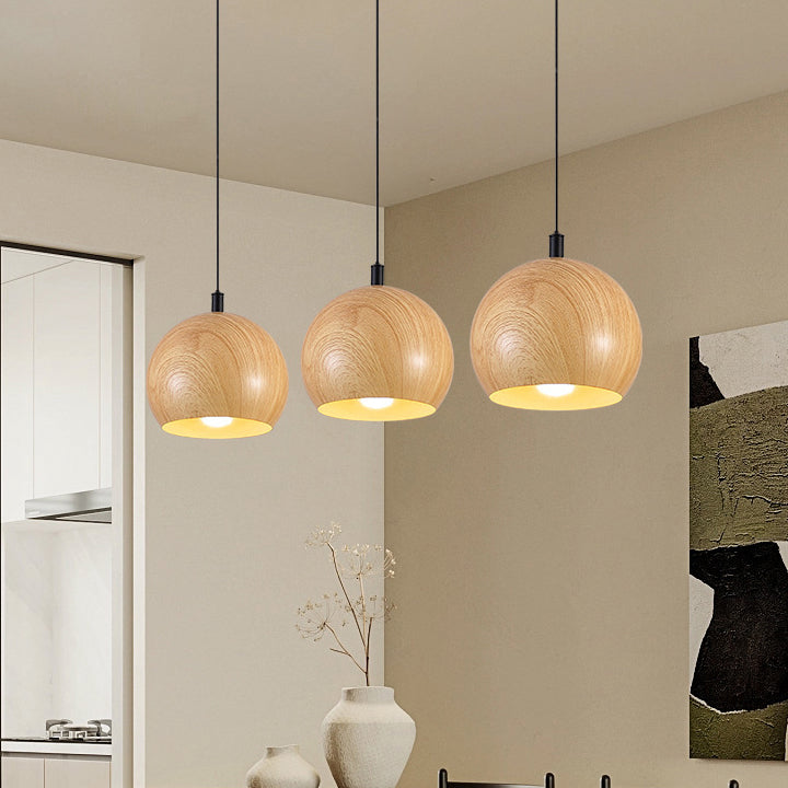 Modern Minimalist Cone Cylinder Ball Sector Liftable Fabric Solid Wood Iron 1-Light Pendant Light For Living Room