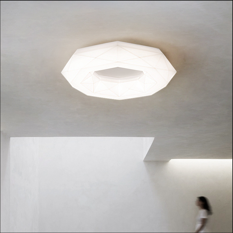 Contemporary Creative Cream Polygon PE Iron LED Flush Mount Ceiling Light For Bedroom