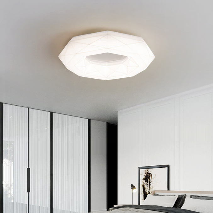 Contemporary Creative Cream Polygon PE Iron LED Flush Mount Ceiling Light For Bedroom