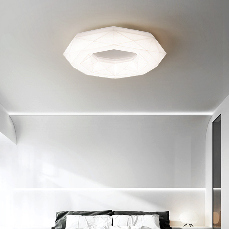 Contemporary Creative Cream Polygon PE Iron LED Flush Mount Ceiling Light For Bedroom