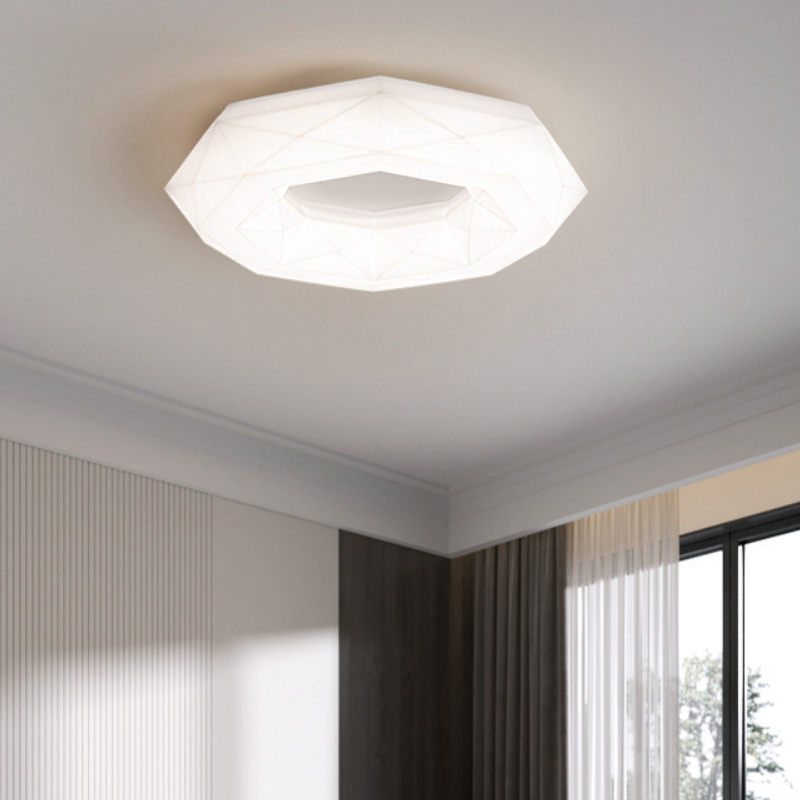 Contemporary Creative Cream Polygon PE Iron LED Flush Mount Ceiling Light For Bedroom