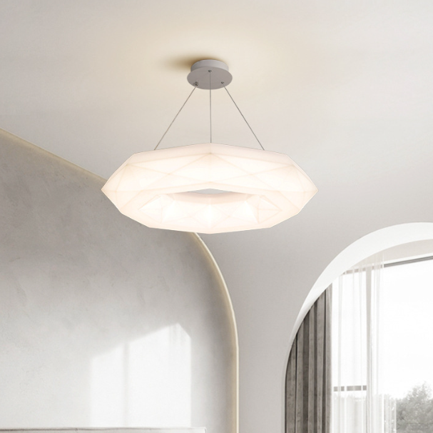 Contemporary Scandinavian Polygonal Prismatic PE Iron LED Chandelier For Living Room