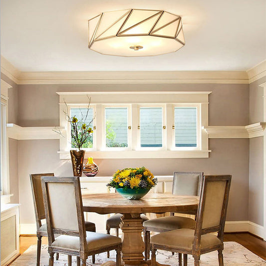 Contemporary Scandinavian Quadrilateral Polygonal Glass Copper 4-Light Flush Mount Ceiling Light For Living Room