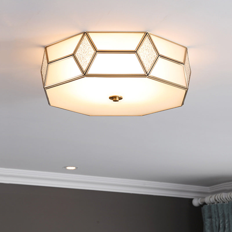 Contemporary Creative Prismatic Trapezoidal Octagonal Glass Copper 3/4/6 Light Flush Mount Ceiling Light For Living Room