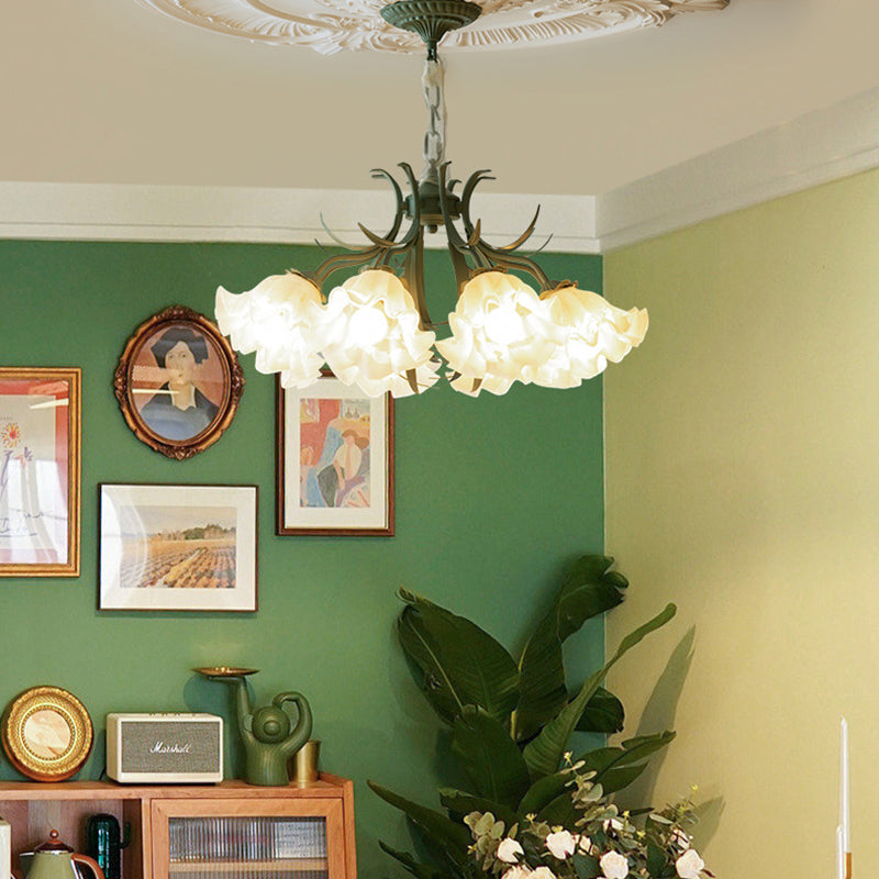 Traditional French Flower Branch Round Acrylic Iron 3/5/8 Light Chandelier For Living Room