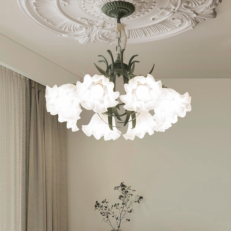 Traditional French Flower Branch Round Acrylic Iron 3/5/8 Light Chandelier For Living Room