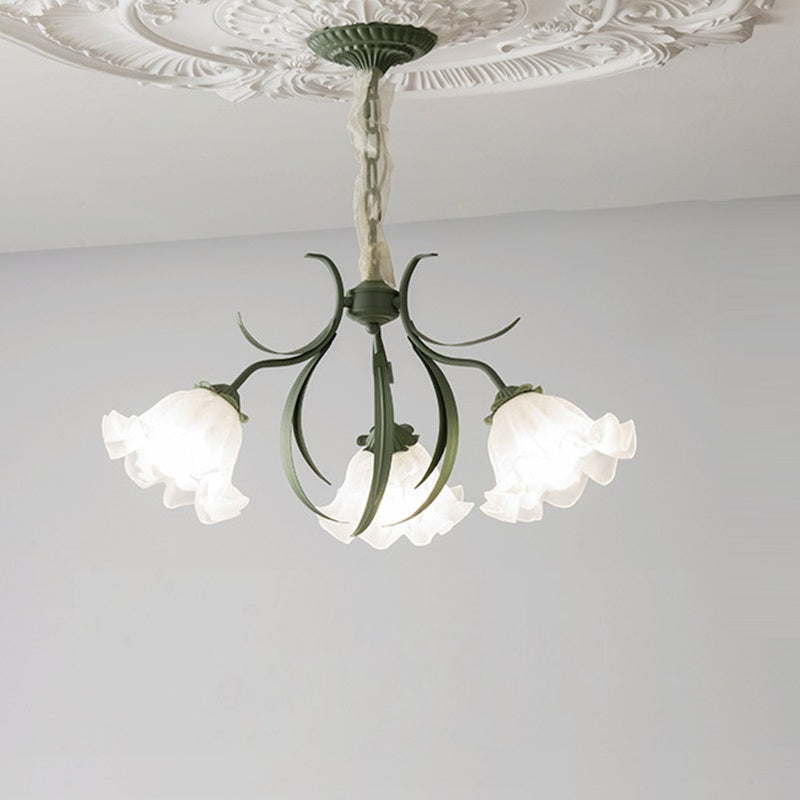 Traditional French Flower Branch Round Acrylic Iron 3/5/8 Light Chandelier For Living Room