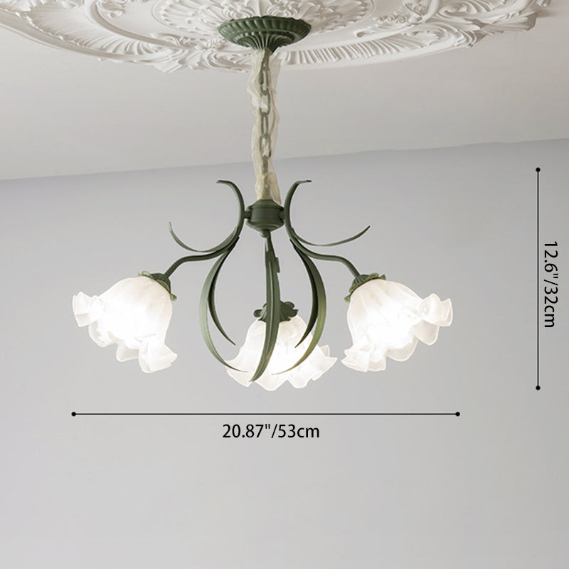 Traditional French Flower Branch Round Acrylic Iron 3/5/8 Light Chandelier For Living Room