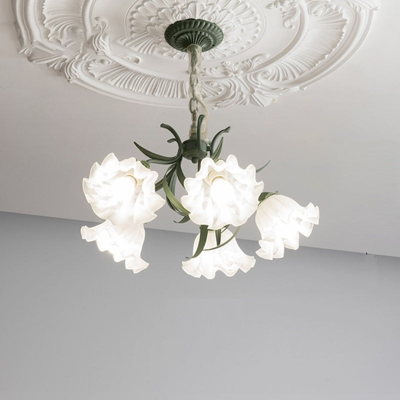 Traditional French Flower Branch Round Acrylic Iron 3/5/8 Light Chandelier For Living Room