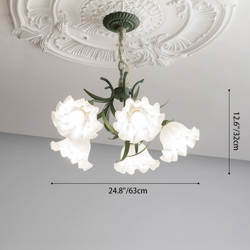 Traditional French Flower Branch Round Acrylic Iron 3/5/8 Light Chandelier For Living Room