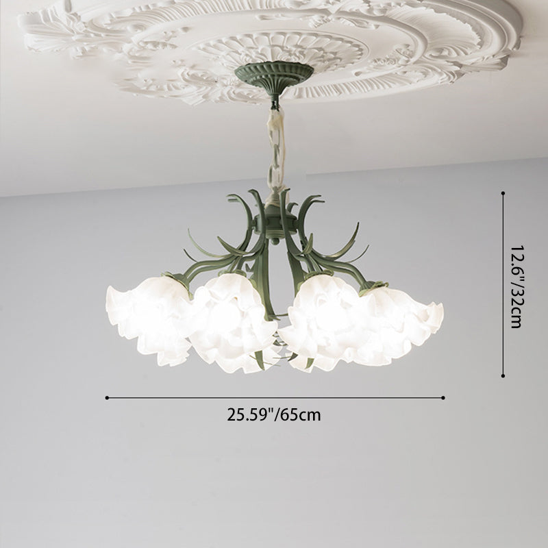 Traditional French Flower Branch Round Acrylic Iron 3/5/8 Light Chandelier For Living Room
