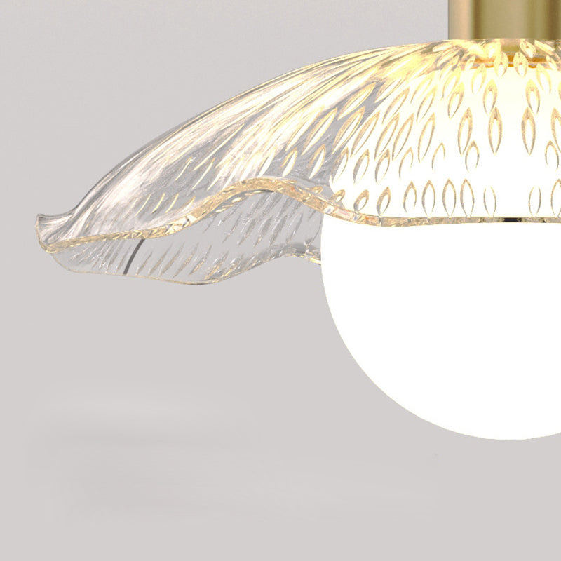 Contemporary Creative Orb Umbrella Round Glass Iron 1-Light Semi-Flush Mount Ceiling Light For Living Room