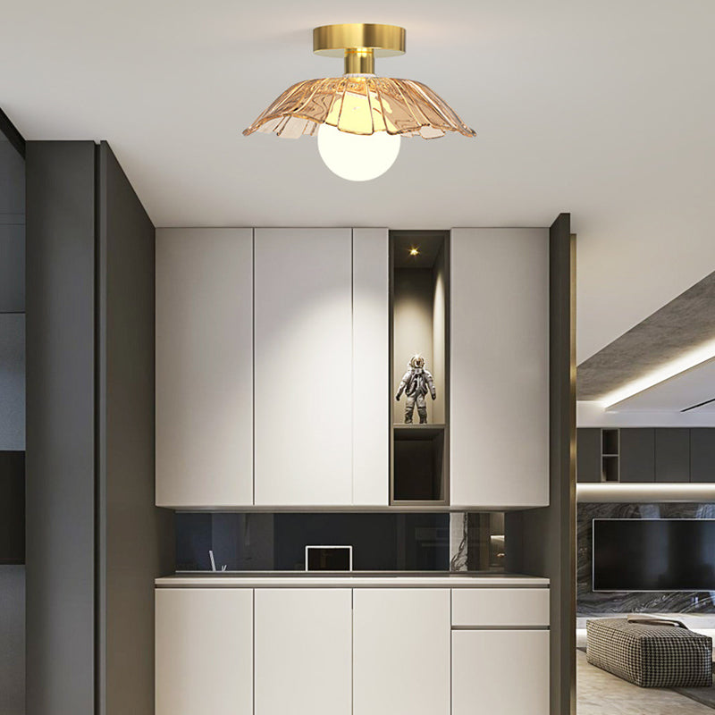Contemporary Creative Orb Umbrella Round Glass Iron 1-Light Semi-Flush Mount Ceiling Light For Living Room