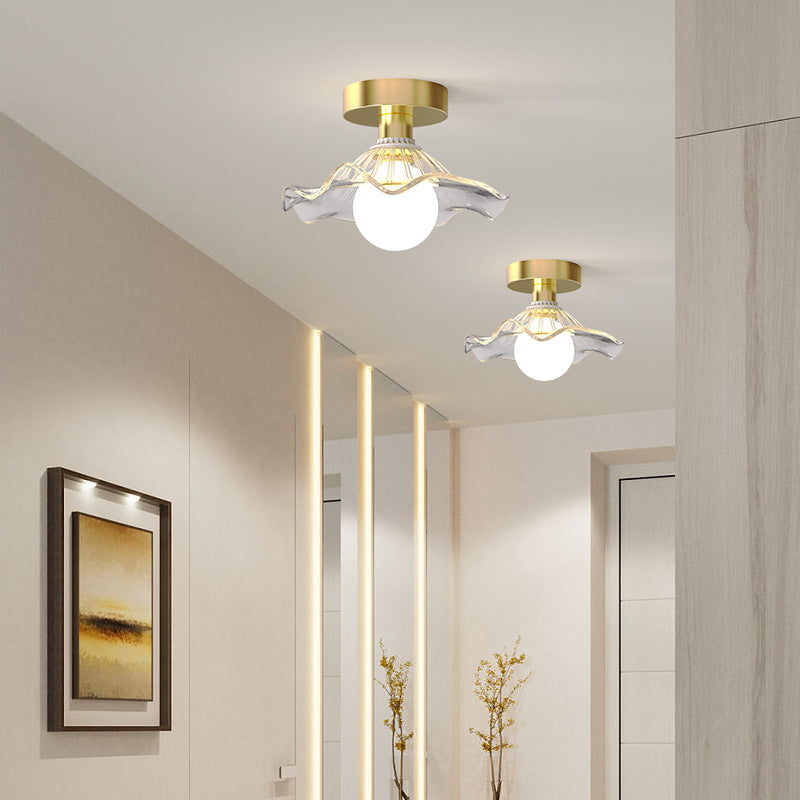Contemporary Creative Orb Umbrella Round Glass Iron 1-Light Semi-Flush Mount Ceiling Light For Living Room