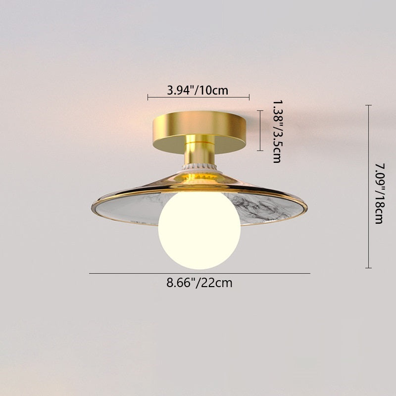 Contemporary Creative Orb Umbrella Round Glass Iron 1-Light Semi-Flush Mount Ceiling Light For Living Room