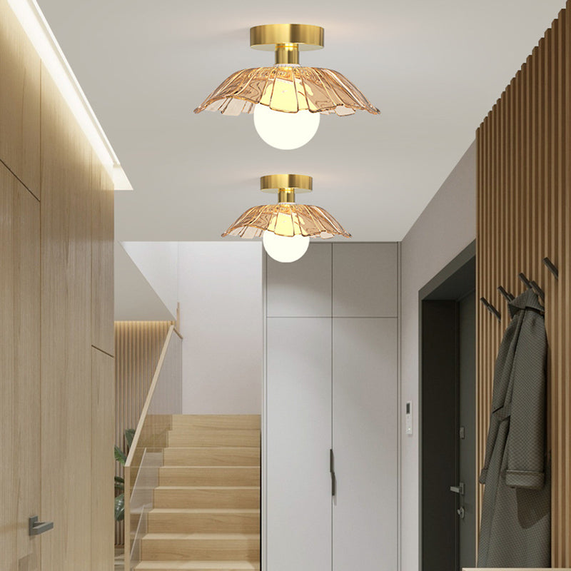 Contemporary Creative Orb Umbrella Round Glass Iron 1-Light Semi-Flush Mount Ceiling Light For Living Room