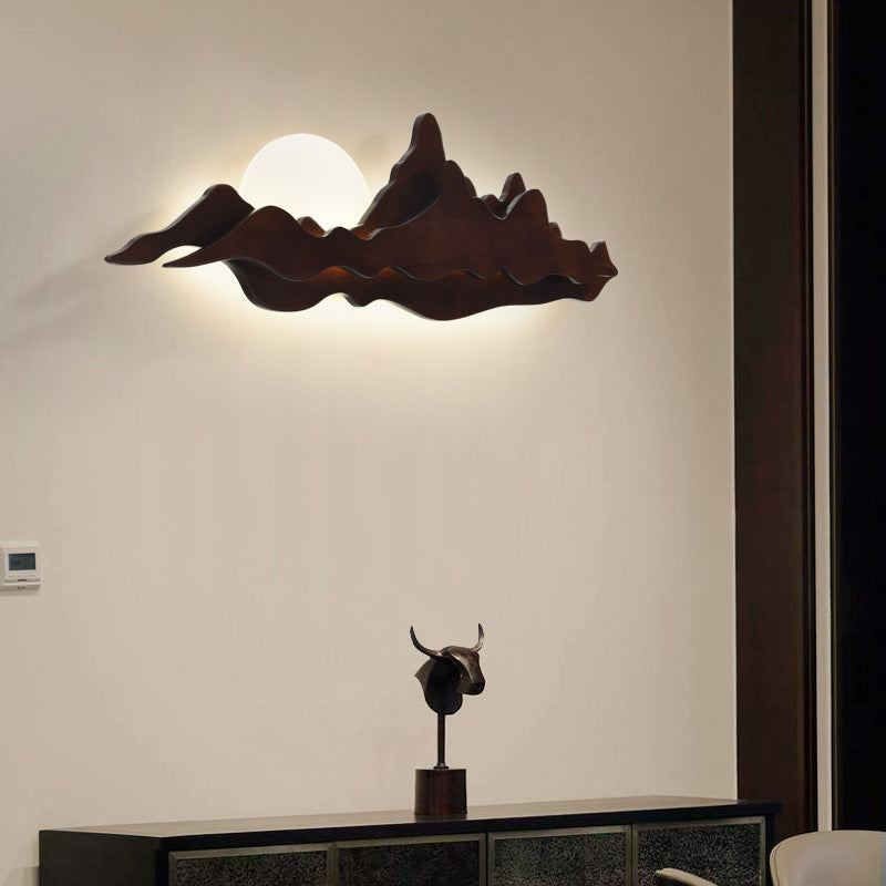 Traditional Chinese Moonlight Acrylic Solid Wood LED Wall Sconce Lamp For Bedroom
