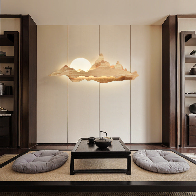 Traditional Chinese Moonlight Acrylic Solid Wood LED Wall Sconce Lamp For Bedroom