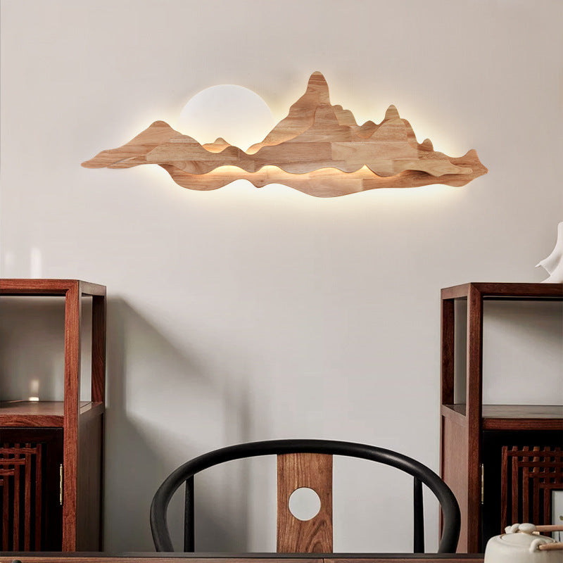 Traditional Chinese Moonlight Acrylic Solid Wood LED Wall Sconce Lamp For Bedroom