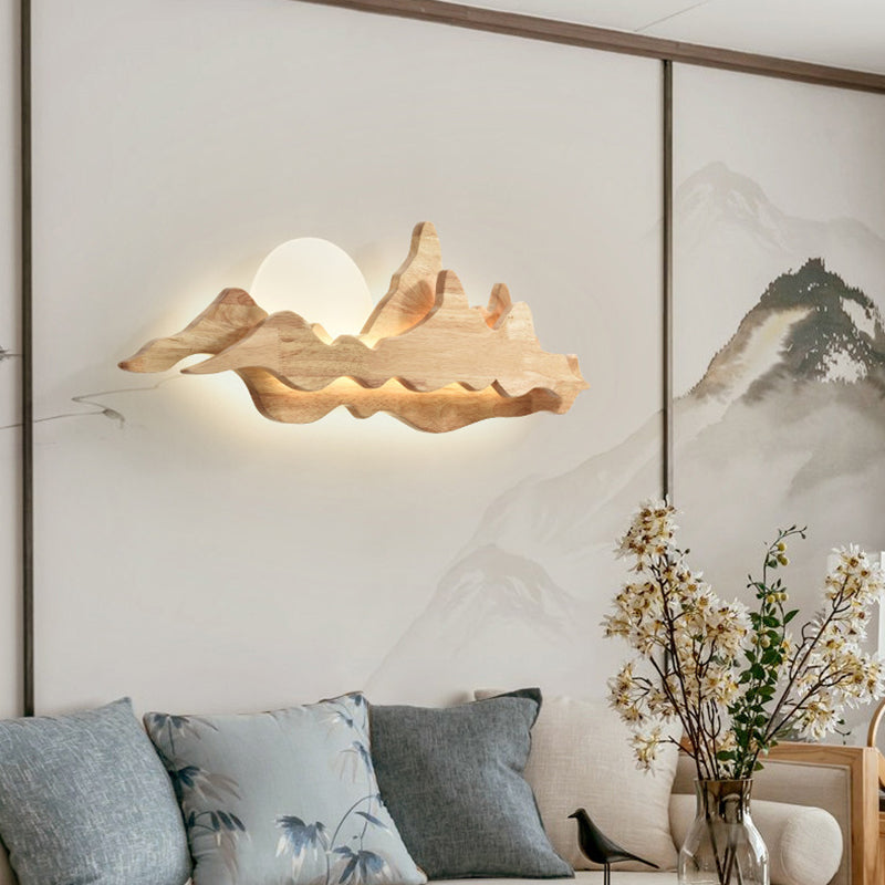 Traditional Chinese Moonlight Acrylic Solid Wood LED Wall Sconce Lamp For Bedroom