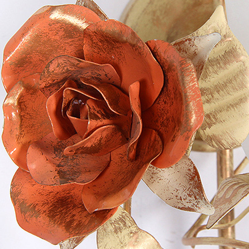 Traditional Rustic Rose Leaf Round Glass Iron 1-Light Wall Sconce Lamp For Bedroom
