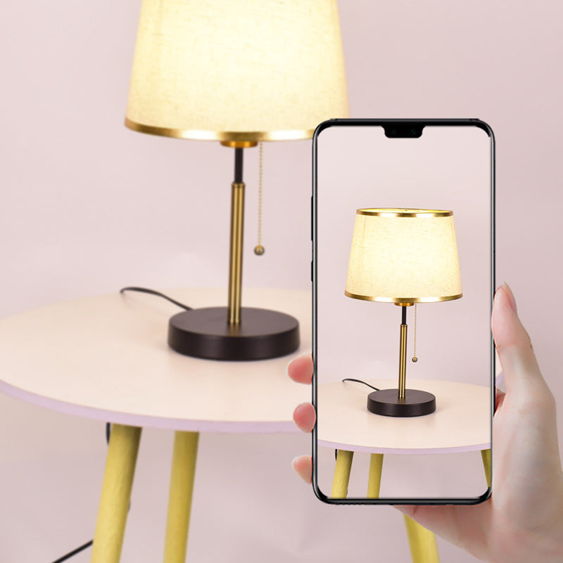 Modern Minimalist Round Cylinder Fabric Iron 1-Light Table Lamp For Bedroom