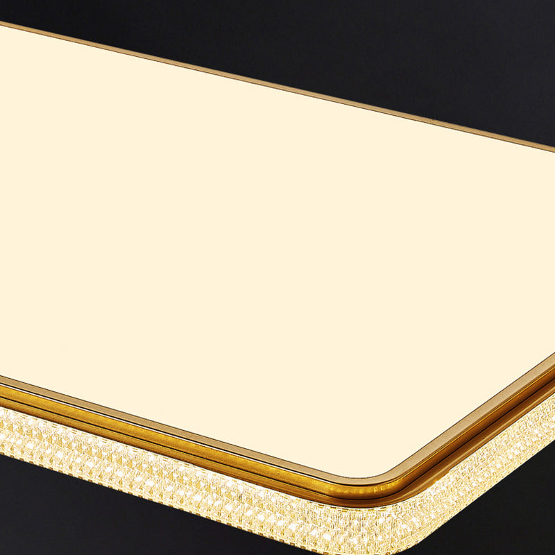 Modern Luxury Square Rectangle Crystal Acrylic Iron LED Flush Mount Ceiling Light For Living Room