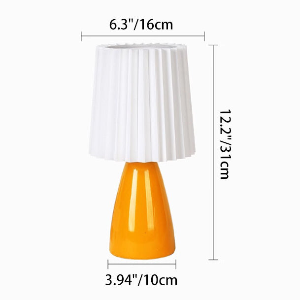 Contemporary Creative Pleated Cylinder Cone PVC Fabric Ceramic 1-Light Table Lamp For Bedroom