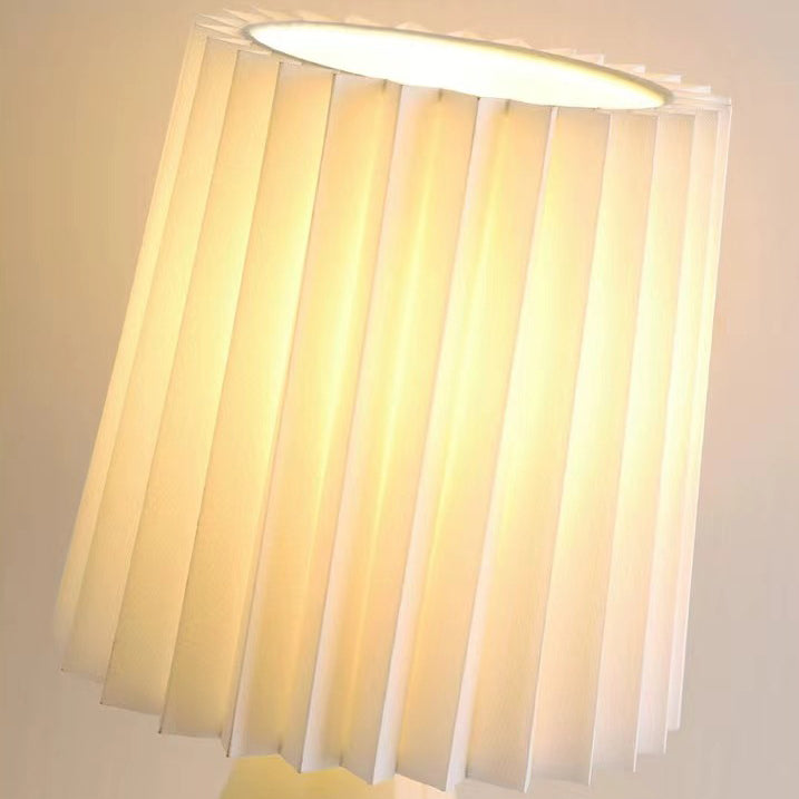 Contemporary Creative Pleated Cylinder Cone PVC Fabric Ceramic 1-Light Table Lamp For Bedroom