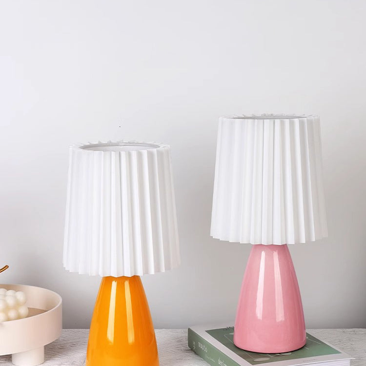 Contemporary Creative Pleated Cylinder Cone PVC Fabric Ceramic 1-Light Table Lamp For Bedroom