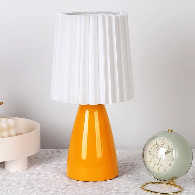 Contemporary Creative Pleated Cylinder Cone PVC Fabric Ceramic 1-Light Table Lamp For Bedroom