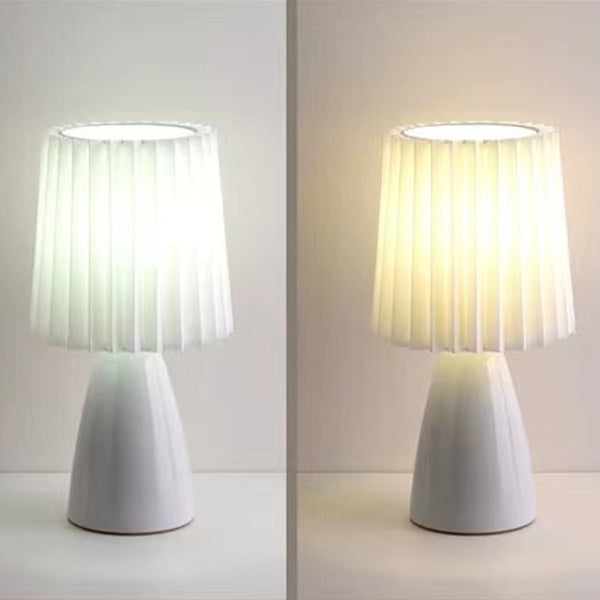 Contemporary Creative Pleated Cylinder Cone PVC Fabric Ceramic 1-Light Table Lamp For Bedroom