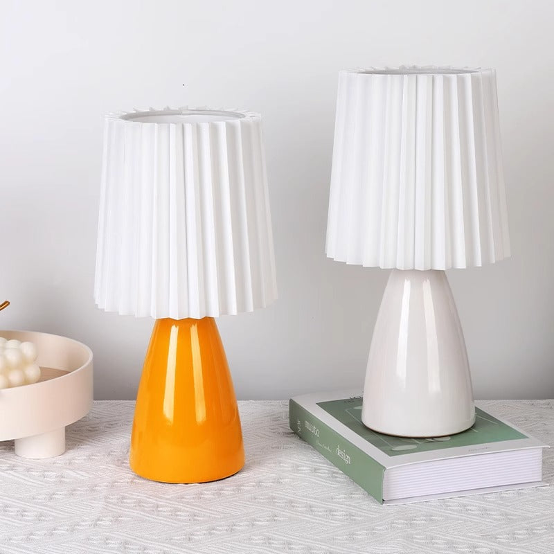 Contemporary Creative Pleated Cylinder Cone PVC Fabric Ceramic 1-Light Table Lamp For Bedroom