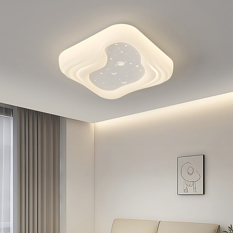 Modern Minimalist Cream Rectangle Round Square Star PE Iron LED Flush Mount Ceiling Light For Living Room